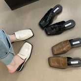 LBSFY  -  Square Toe Women Slippers Summer Outside Flat Mid Heeled Black White Brown Slip On Dress Shoes Woman Party Pumps Size 35-39